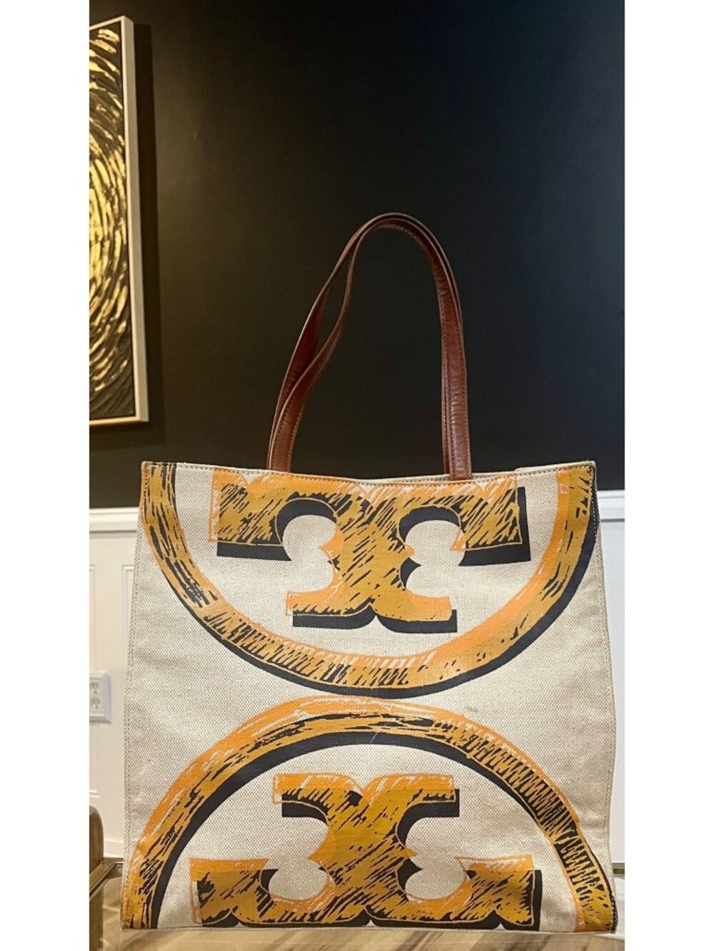 AUTHENTIC TORY BURCH ORANGE CANVAS LOGO SHOULDER BAG